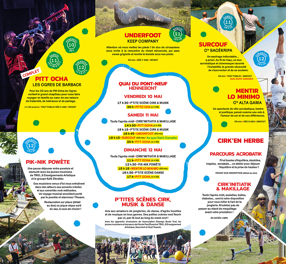 Verso du dépliant ouvert du festival Des ronds dans l'eau 2024