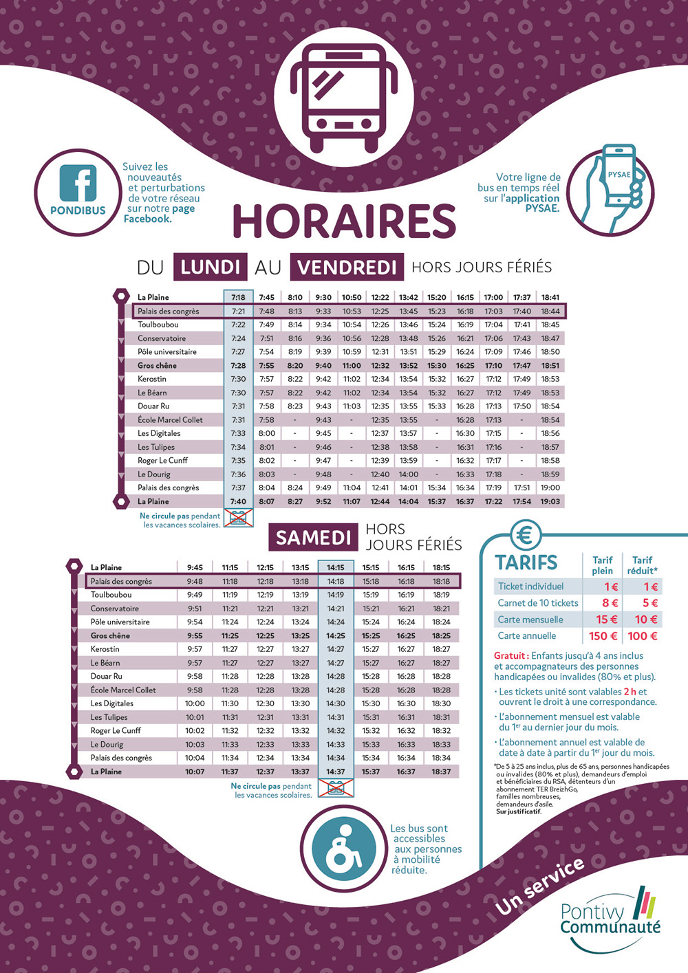 Fiche horaires de l'arrêt Palais des congrès de la ligne 2 du Pondibus