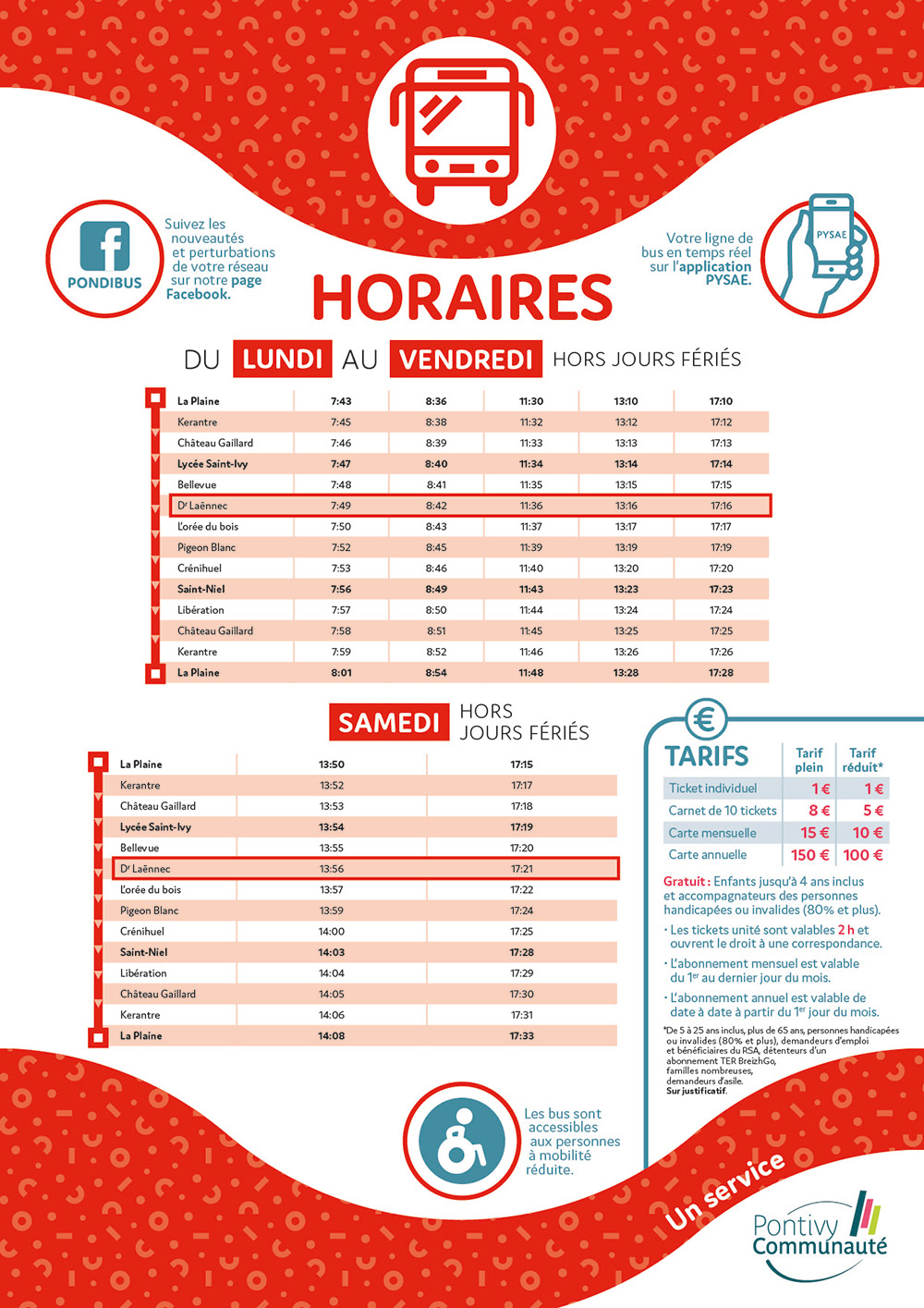 Fiche horaires de l'arrêt Docteur Laënnec de la ligne 4 du Pondibus
