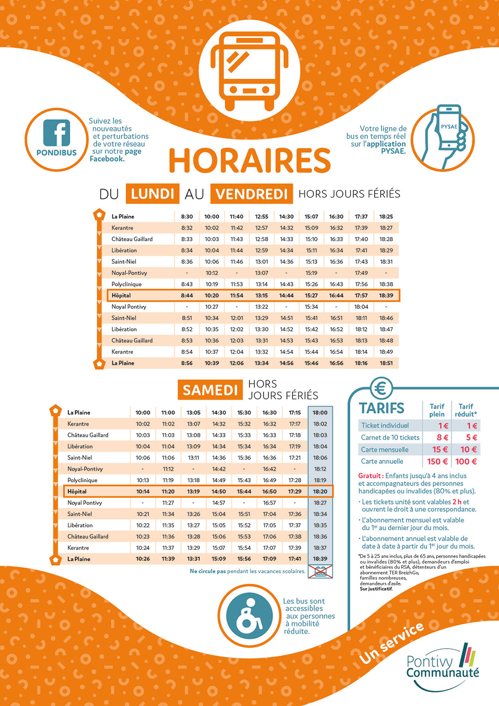 Fiche horaires de l'arrêt Hôpital de la ligne 5 du Pondibus