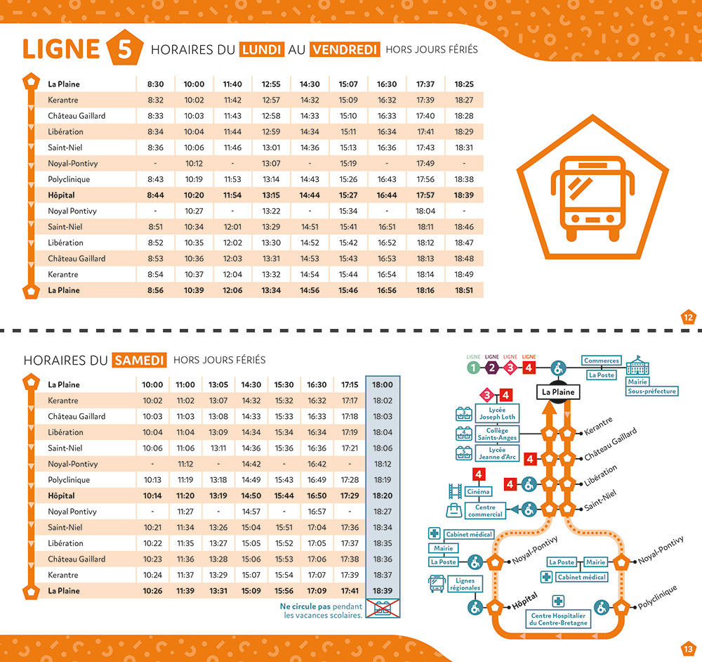 Pages 12 et 13 du guide horaires du Pondibus