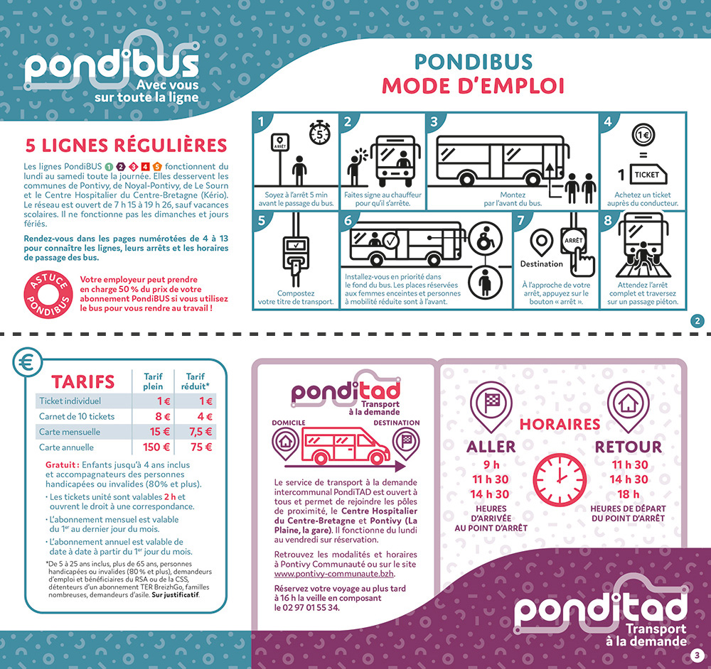 Pages 2 et 3 du guide horaires du Pondibus