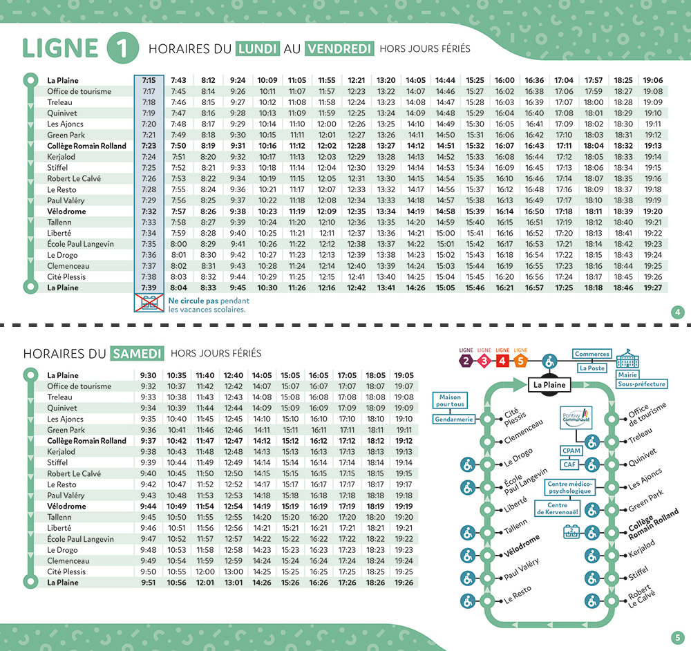 Pages 4 et 5 du guide horaires du Pondibus