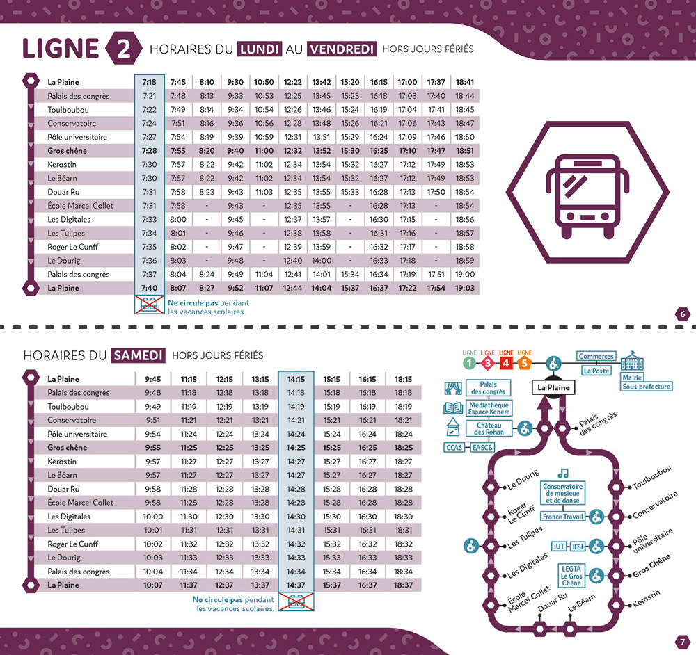 Pages 6 et 7 du guide horaires du Pondibus