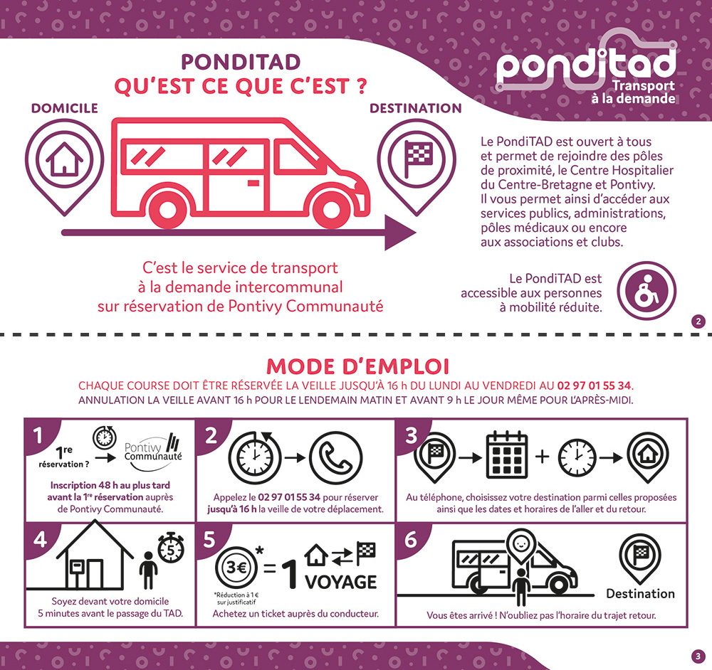 Pages 2 et 3 du guide horaires du Ponditad