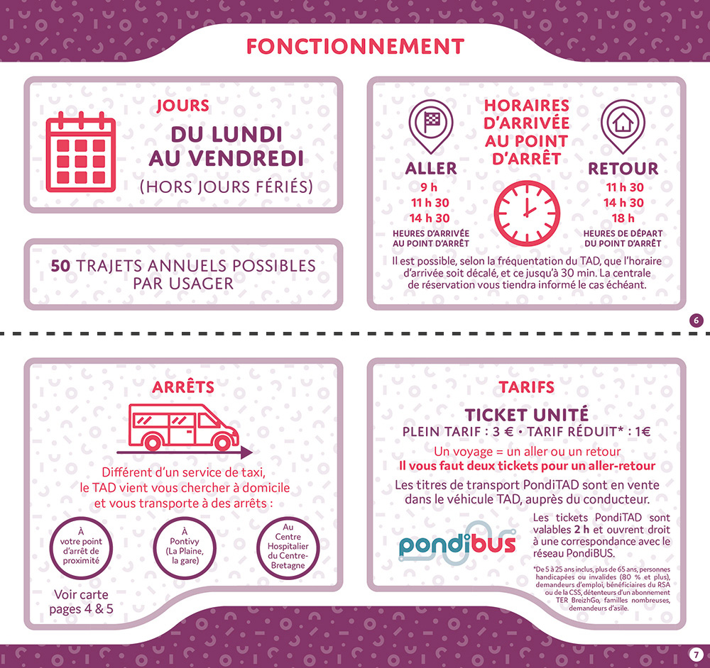Pages 6 et 7 du guide horaires du Ponditad