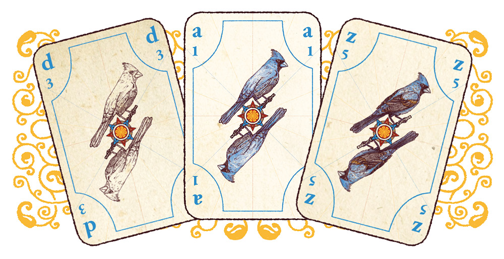 Progression de la création de l'oiseau sur les cartes minuscules