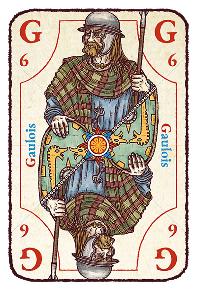 Carte G majuscule avec un guerrier gaulois