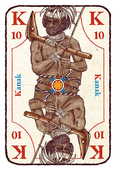 Carte K majuscule avec un guerrier Kanak