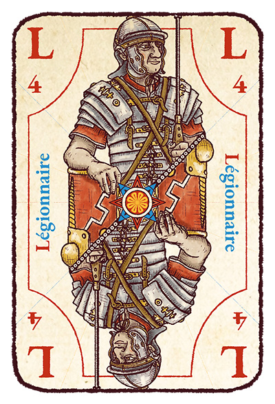 Carte L majuscule avec un légionnaire romain