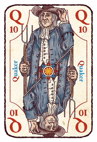 Carte Q majuscule avec un Quaker