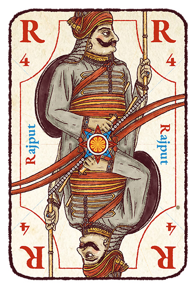 Carte R majuscule abandonnée avec un Rajput