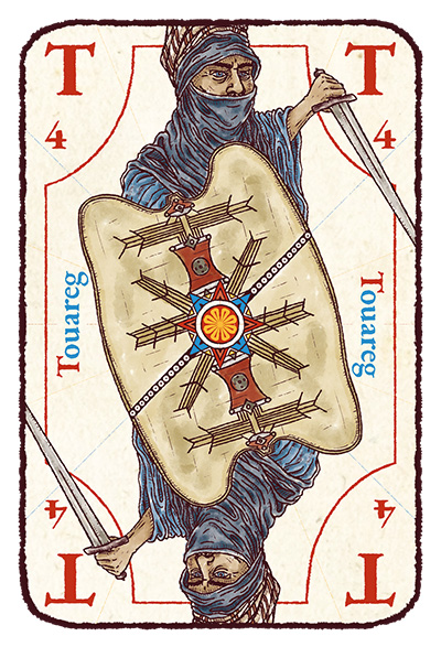 Carte T majuscule avec un guerrier touareg