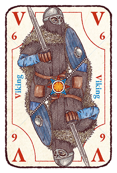 Carte V majuscule avec un guerrier viking