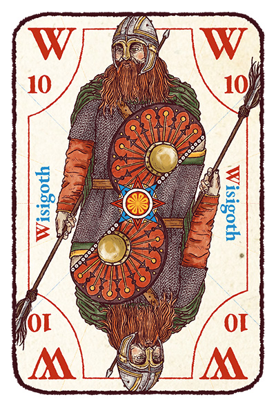 Carte W majuscule avec un guerrier wisigoth