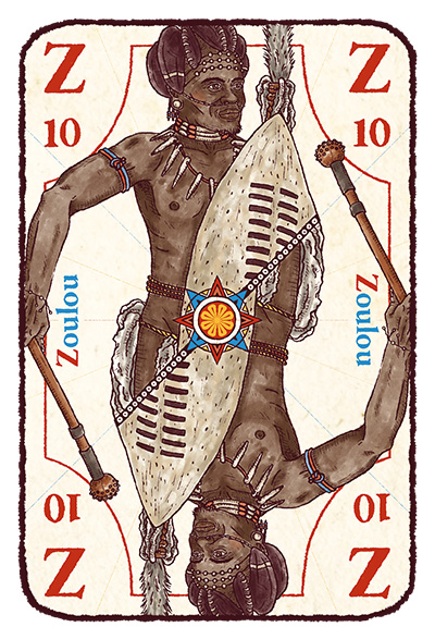 Carte Z majuscule avec un guerrier zoulou