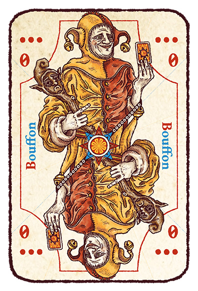 Carte joker majuscule avec un bouffon