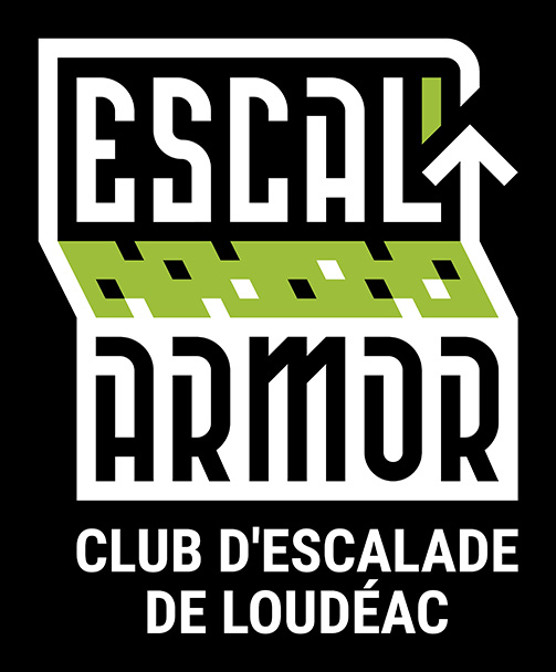 Logo en bloc avec sous-titre sur fond noir d'Escal'Armor - club d'escalade de Loudéac