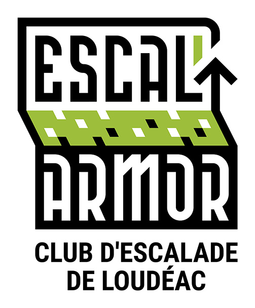 Logo en bloc avec sous-titre sur fond blanc d'Escal'Armor - club d'escalade de Loudéac