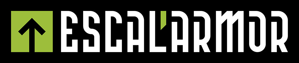 Logo linéaire avec pictogramme sur fond noir d'Escal'Armor